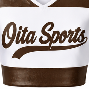 Ensemble d'uniforme de cheerleading sublimé blanc et marron sans manches, haut et jupe pour équipe sportive, tenue de sport pour entraînement, performance et compétition - Product Image 3