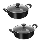 Ensemble de 2 casseroles en acier inoxydable triple couche, Kadhai Wok avec couvercle, poêle à frire de 24 cm, compatible avec les cuisinières à induction et à gaz