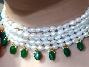 ไข่มุกน้ำจืดธรรมชาติชุบเงินเกรดสูง AAAA หยกมรกตสีขาวรูปไข่เรียบ สร้อยคอคริสเตียน 5 - Product Image 3