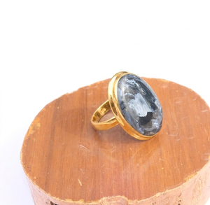 Natural Pietersite Gemstone Statement <b>Ring</b> Rose & Yellow <b>Gold</b> Plated 925 Sterling Silver Handmade Oval Cabochon <b>Cocktail</b> <b>Ring</b> - Product Image 4