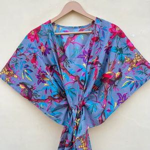 Vestido Kaftán Informal de Verano con Estampado Floral Tropical de Naaz Textile, Vestido sin Mangas de Algodón Digital para Mujer, Playa, Islas del Pacífico Asiático - Product Image 1