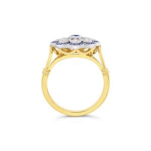 แหวนทองคำแท้ 14k/18k ประดับพลอยไพลินสีน้ำเงินซีลอน 41 เม็ด และเพชรธรรมชาติ 8 เม็ด น้ำหนัก 0.56 กะรัต คุณภาพ D/E-VVS/VS สำหรับเป็นของขวัญวาเลนไทน์ รับผลิตแบบ OEM ODM - Product Image 3