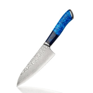 Cuchillo de Chef Hecho a Mano de Acero de Damasco con Mango de Resina Azul y Funda de Cuero, Cuchillos Profesionales de Supervivencia Tracker, A&M Enterprises - Product Image 1