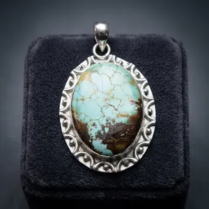 925 Sterling Silver Tibetan Turquoise Handmade Statement Pendant Necklace Bezel Setting Ethnic Vintage Jewelry Design - Product Image 4