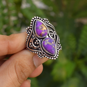 Purple Copper <b>Turquoise</b> Statement <b>Ring</b> for Women Classic Sterling Silver Wedding Gift <b>Ring</b> - Product Image 5