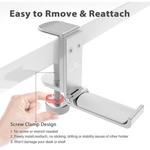<b>Foldable</b> Aluminum Headphone Stand Hook Universal <b>Desk</b> Clamp Mount for Gaming Headphones Space-Friendly Headset Holder Accessory - Product Image 4