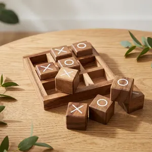 Wood Tic Tac Toe Board Game Brass <b>Pieces</b> <b>Wooden</b> <b>Chess</b> Board Family Party Tabletop Toy Decor - Product Image 4