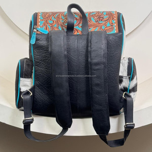 2025 mochila multifuncional de gran capacidad Floral de piel de vaca, cuero mecanizado a mano, viaje, senderismo, pañal, mochila para mujer - Product Image 5