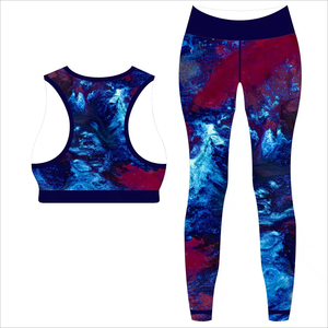 Sublimated Cropped Yoga Tank with Solid Compression Footed <b>Leggings</b> Breathable Drawstring Closure 2-Piece Set for <b>Women</b> Red - Product Image 5