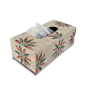 Caja de pañuelos rectangular de alta gama con incrustaciones de nácar y madera hecha a mano para decoración del hogar - Product Image 6