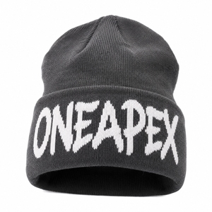 Custom Charcoal Knit Beanie Hat White Logo Ribbed <b>Winter</b> <b>Cap</b> Unisex Streetwear Fashion Headwear Wholesale Manufacturer - Product Image 1