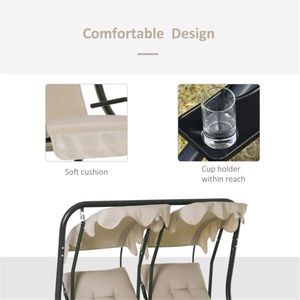 Sedia a dondolo da giardino beige, sedia a uovo sospesa in poliestere per patio - Product Image 2