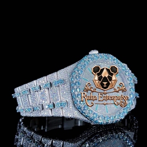 Montre de luxe pour homme avec mouvement à quartz et diamants Moissanite, boîtier en acier inoxydable glacé, lunette sertie de pierres brillantes et cadran haut de gamme - Product Image 3