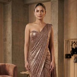 KV Gorgeous Bronze Radiant <b>Red</b> <b>Silk</b> Saree with Unstitched Blouse - Product Image 1