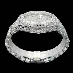 Montre pour homme de luxe vintage moderne avec boîtier en acier inoxydable à quartz ETA, accents en diamant moissanite écologiques, cadran en cristal/verre - Product Image 3