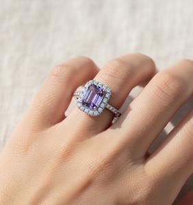 Bague de fiançailles en améthyste naturelle taille ovale double halo, en argent sterling 925, cadeau de luxe chrétien pour elle, idéale pour les mariages et les fêtes - Product Image 4