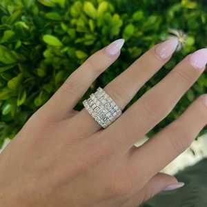 แหวนค็อกเทลหลายแถว ทองคำแท้ 10k 14k 18k ประดับเพชรทรงกลมและทรงบาแก็ตต์ เพชรเลี้ยงในห้องปฏิบัติการ ฝังแบบพาเว่ ดีไซน์หรูหรา ทันสมัย ขนาดวงแหวน 14.7 มม. - Product Image 2