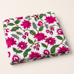 Ensemble de draps en coton faits à la main, imprimé floral rose et vert, literie traditionnelle avec housse de coussin rayée, motif palmier - Product Image 4