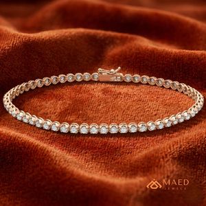 Pulsera de tenis de moissanita para mujer, brazalete de cadena fina, joyería de moda en oro rosa, piedra redonda, regalo de lujo para aniversario nupcial - Product Image 4