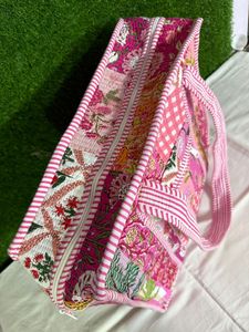 Premium pink patch mahjong zipper <b>bag</b> handmade quilted cotton floral <b>patchwork</b> cosmetic pouch travel organizer storage case - Product Image 5
