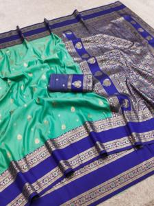 Sari Tradicional Indio de Seda Banarasi con Trabajo de Tejido Zari para Bodas y Eventos Festivos, Atuendo para Mujer - Product Image 2