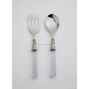Stainless Steel Salad Serving Flatware <b>Sets</b> With Blue Resin Handles Latest Style Salad Spoon & Fork - Product Image 2