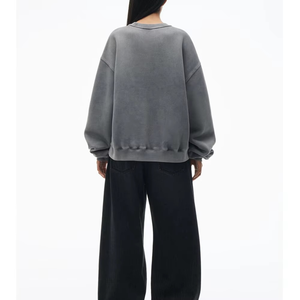 Suéter de punto grueso de algodón y felpa francesa con cuello redondo para mujer, diseño casual de otoño, con apliques de cristal bordados en la parte delantera. - Product Image 3