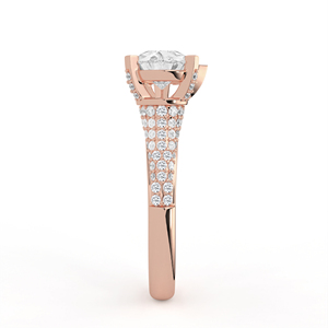 Bague en or blanc massif avec diamant de laboratoire, à tige ouverte, design à espace négatif, coupe poire et ronde, pavé multi-rangs, style cocktail, bijoux fins - Product Image 5