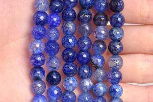 ลูกปัดอาเกตสีน้ำเงิน พลอยธรรมชาติ รูปทรงครึ่งวงกลมเหลี่ยมเพชรพลอย ลูกปัดหลวมแบบขายส่งจำนวนมากสำหรับทำเครื่องประดับ - Product Image 2