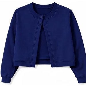 Cárdigan Casual Personalizado para Mujer, Bordado, Manga Larga, Cuello Redondo, Color Sólido, Tejido de Poliéster/Algodón, Logotipo Frontal, Ropa de Verano - Product Image 3