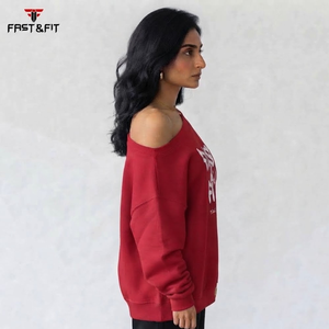 Custom Logo Women Super Soft Polyester Cotton Fabric <b>Sweatshirt</b> anti-wrinkle breathable Solid Color <b>Off</b> <b>Shoulder</b> - Product Image 3