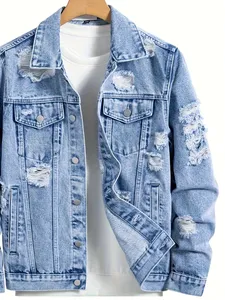 Veste en jean pour homme, style vintage, délavée, streetwear heavy metal - Product Image 4
