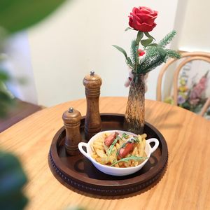 Plateau de service décoratif en bois haut de gamme avec perles, plateau ottoman rond vintage en bois pour centre de table, organisateur de comptoir, plateau circulaire - Product Image 5