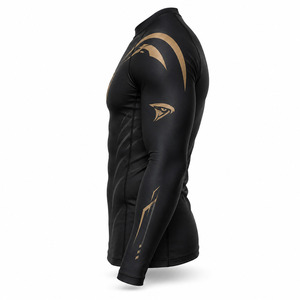 Men's Black Full Sleeve Rash Guard Gold Eagle Logo Raised Rubber Print Breathable Quick Dry Spandex Polyester <b>Compression</b> <b>Shirt</b> - Product Image 3