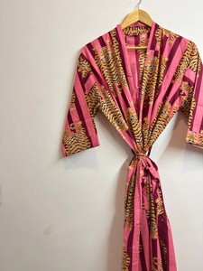 Robe kimono en coton biologique imprimée à la main : Yukata japonaise bohème - Product Image 2