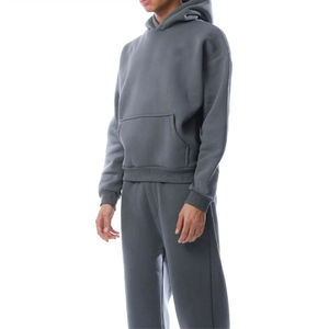 Sweat-shirt à capuche zippé pour homme en molleton gris uni, coupe décontractée avec poche, manches classiques, vêtement d'hiver 100% coton écologique - Product Image 5