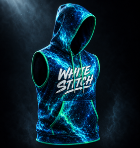 Sudadera sin mangas con capucha de mezclilla para hombre White Stitch, con estampado de rayo azul bordado, transpirable, de secado rápido, estilo urbano, corte holgado - Product Image 6