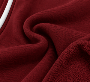 Ensemble survêtement homme personnalisé bordeaux avec sweat à capuche zippé et pantalon de jogging à manches rayées en molleton - Product Image 6