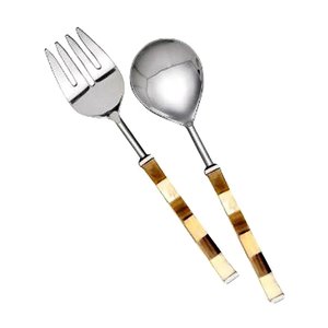 Latest Stainless Steel Salad <b>Server</b> Set With Gold Brass Embossed Design Handle Home & Hotel Ware Salad Serve Set - Product Image 2