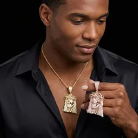 LAX DIORE JEWELS Pendentif Mini Jésus Diamant Plaqué Or 18 carats en Argent 925 Brillant, Style Hip Hop Chrétien Commémoratif pour Homme, Qualité Premium