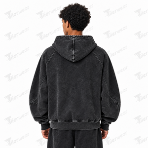 Tiierwear Men's Acid Wash Washed Cotton Hoodie Zip-Up Casual Sweatshirt With Front Logo Pocket Design Autumn Style - Product Image 5