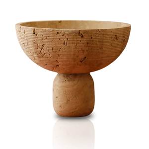 Bol élégant en travertin beige, fait main, en pierre naturelle, pour servir des fruits, des collations, accessoires décoratifs pour la maison - Product Image 1