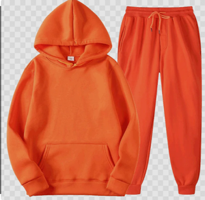 Ensemble de survêtement unisexe orange à capuche 100 % coton léger, couleur unie, sweat-shirt et pantalon à cordon, tenue décontractée d'automne - Product Image 1