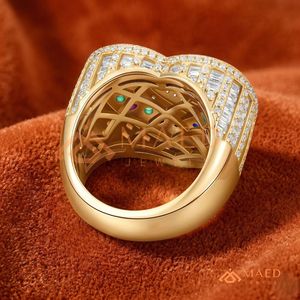 14k 18k Gold Plated Multi-Color Gemstone Heart <b>Statement</b> <b>Ring</b> - Pave Set Diamond Heart Center with Rainbow Halo - Product Image 3