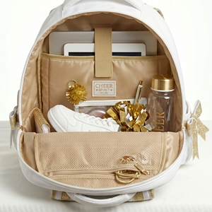 Mochila Personalizada de Animadoras en Oro Blanco con Lazo de Estrella Brillante y Bordado, Logotipo de Equipo al por Mayor, Bolsa de Equipo OEM - Product Image 5