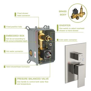 Il sistema doccia quadrata da 12 pollici a parete con beccuccio a vasca a cascata, nichel spazzolato, include Set Hardware per bagno di valvola ruvido - Product Image 6
