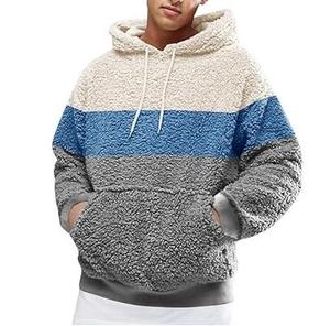 เสื้อฮู้ดผู้ชายทรงโอเวอร์ไซส์ แต่งสีตัดกัน ผ้าฟลีซ สวมใส่สบายสำหรับฤดูหนาว มีกระเป๋า ทรงปกติ ผลิตจากผ้าโพลีเอสเตอร์ถัก - Product Image 1