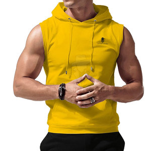 Vêtements de sport actifs pour hommes, sweat à capuche sans manches en coton mélangé, léger et avec poche avant - Product Image 2