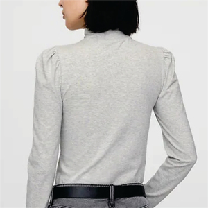 T-shirt décontracté d'été pour femme, col roulé, manches longues, coupe classique, en tissu non tissé, 100 % coton biologique, respirant, écologique, avec logo - Product Image 5