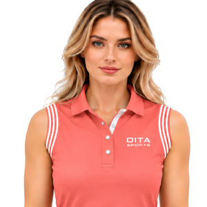 Coral Pink Equestrian Sleeveless Patch Collar <b>Polo</b> Shirt for <b>Women</b> Slim Fit Horse Riding Training <b>Top</b> Customized Wholesale - Product Image 3